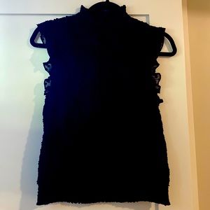 Bebe Ruffle sleeve with deep V keyhole top